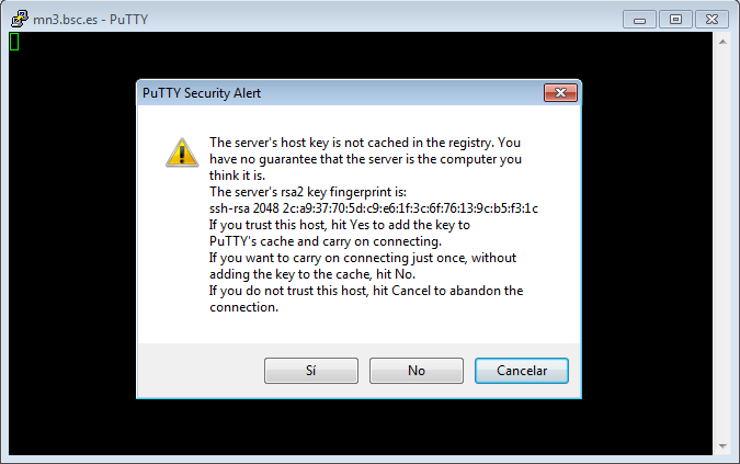 Putty certificate security alert