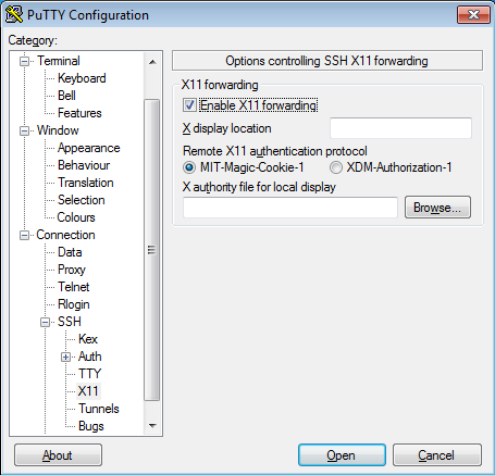 Putty X11 configuration